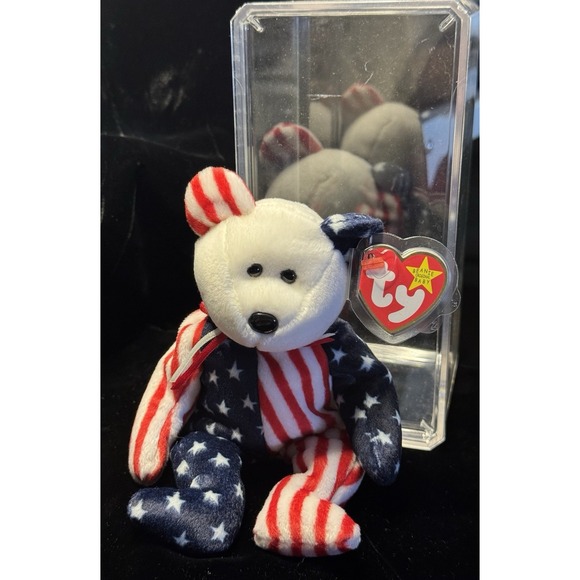 Vintage Ty Beanie Baby Spangle Teddy Bear 1999 Original Politics Patriot MWMT